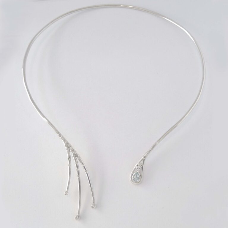 Handmade necklace - Silver, aquamarine, diamonds